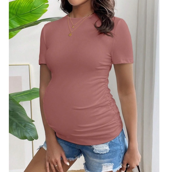 Maternity Solid Minimalist Short Sleeve Top - Picture 7 of 11